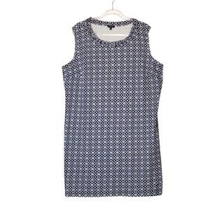 Talbots Geometric Print Midi Shift Dress Sleeveless Cotton Blue White Size 3X